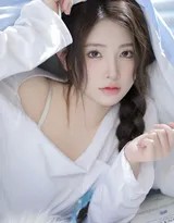 少女倚坐窗边，日光为她的麻花辫与白色上衣镀上柔和光晕，她手捧书本，静谧侧颜宛如一幅油画